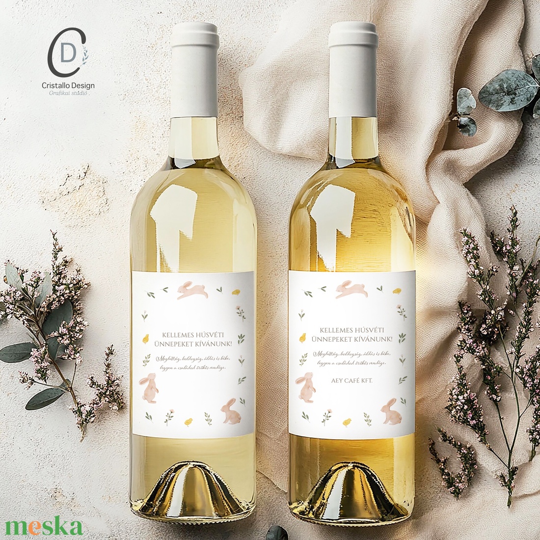 Húsvéti borospalack címke, pálinkás címke, nyuszis ajándékátadó, egyedi italos üveg matrica - ünnepi díszek, dekorációk - húsvéti díszek és dekorációk - húsvéti matrica - Meska.hu