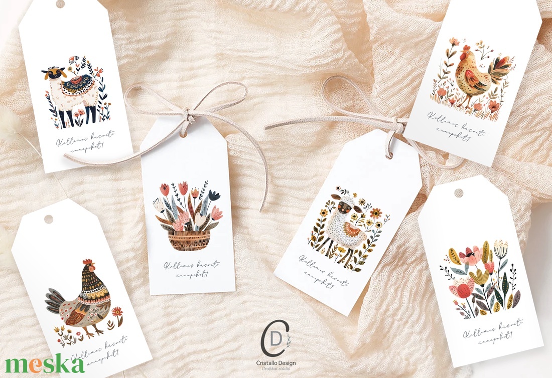 Húsvéti ajándékkísérő, folk ajándékátadó címke szett 6 db - otthon & életmód - papír, írószer - ajándékozás kellékei - ajándékkísérő - Meska.hu
