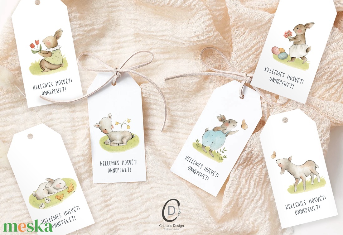 Húsvéti ajándékkísérő, tavaszi ajándékátadó címke szett 6 db - otthon & életmód - papír, írószer - ajándékozás kellékei - ajándékkísérő - Meska.hu