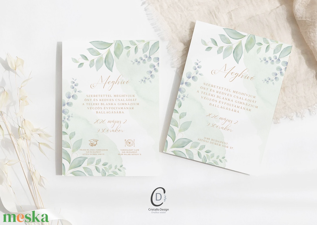 Iskolai ballagási meghívó, greenery kártya - otthon & életmód - papír, írószer - ajándékozás kellékei - meghívó - Meska.hu