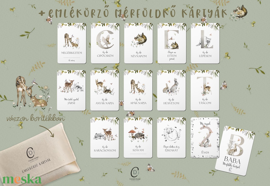 Mérföldkő kártya, erdei állatos, baba box 16 db - baba - mama - babafotózás - baba mérföldkő kártyák - Meska.hu