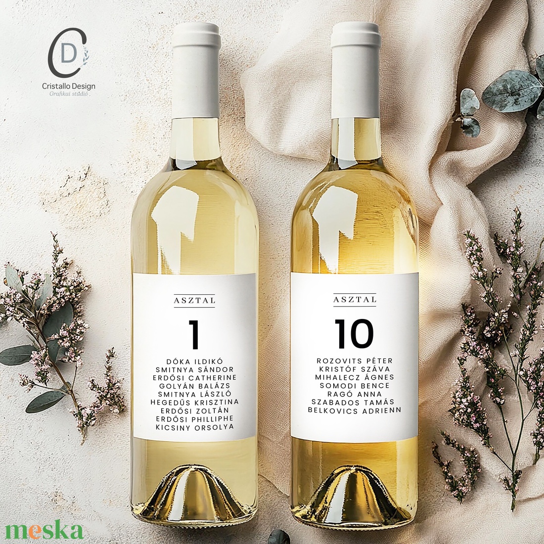 Olivia minimál ültetési rend, asztalszám, esküvői borospalack címke szett 8 db - esküvő - meghívó & kártya - ültetési rend - Meska.hu