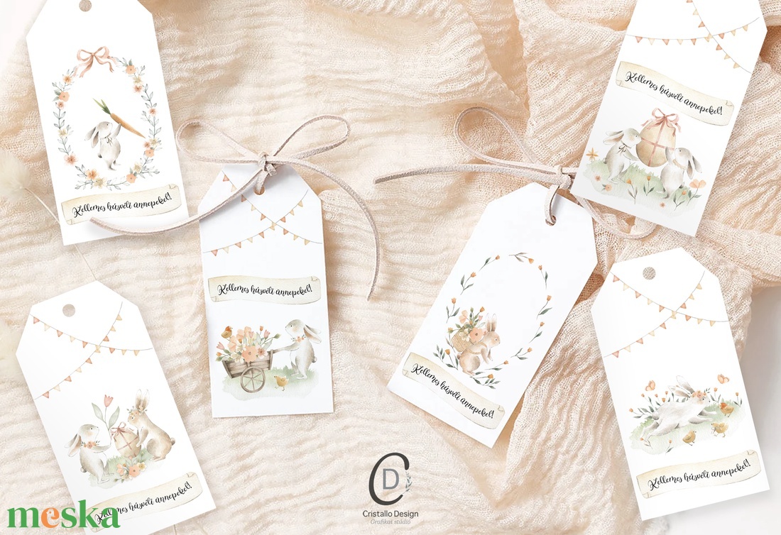 Húsvéti ajándékkísérő, tavaszi ajándékátadó címke szett 6 db - otthon & életmód - papír, írószer - ajándékozás kellékei - ajándékkísérő - Meska.hu