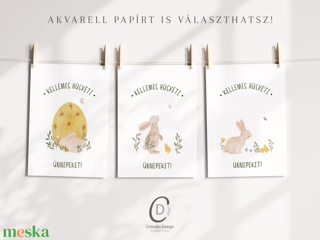 Húsvéti képeslap, nyuszis üdvözlőlapok, tavaszi ajándékkísérő szett 3 db - ünnepi díszek, dekorációk - húsvéti díszek és dekorációk - húsvéti képeslapok - Meska.hu