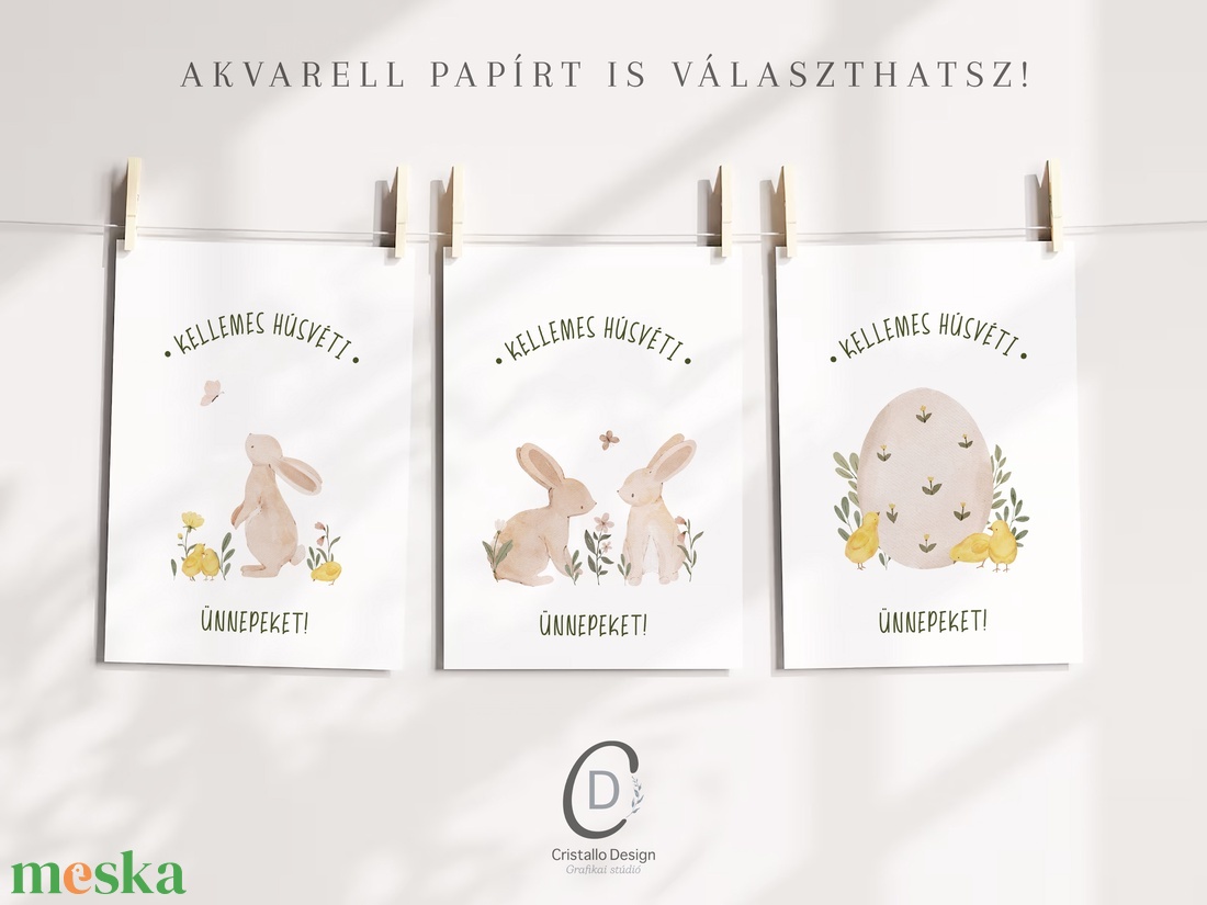 Húsvéti képeslap, nyuszis üdvözlőlapok, tavaszi ajándékkísérő szett 3 db - ünnepi díszek, dekorációk - húsvéti díszek és dekorációk - húsvéti képeslapok - Meska.hu