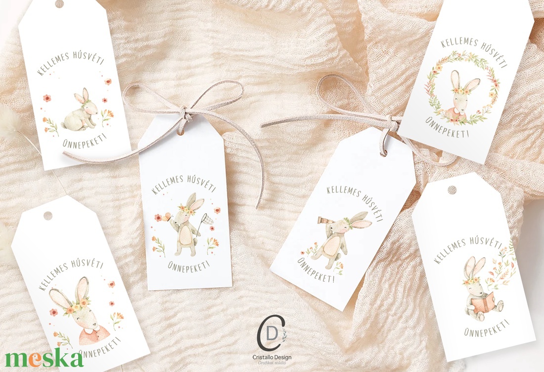 Húsvéti ajándékkísérő, nyuszis ajándékátadó címke szett 6 db - otthon & életmód - papír, írószer - ajándékozás kellékei - ajándékkísérő - Meska.hu