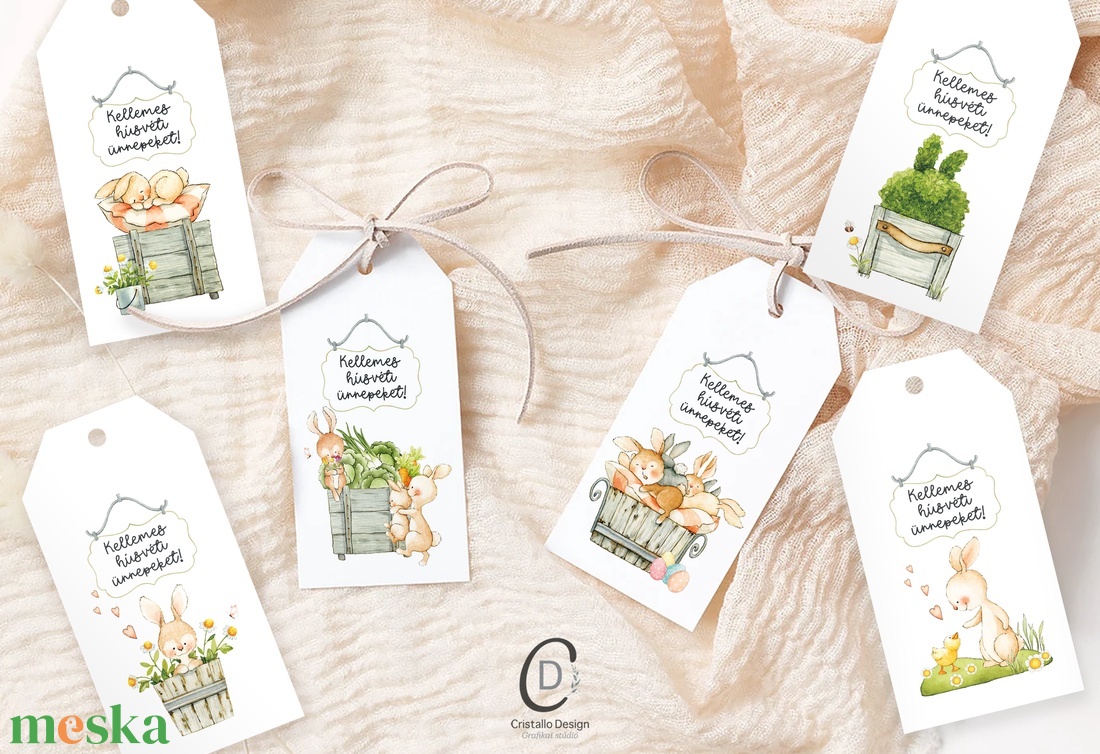 Húsvéti ajándékkísérő, nyuszis ajándékátadó címke szett 6 db - otthon & életmód - papír, írószer - ajándékozás kellékei - ajándékkísérő - Meska.hu