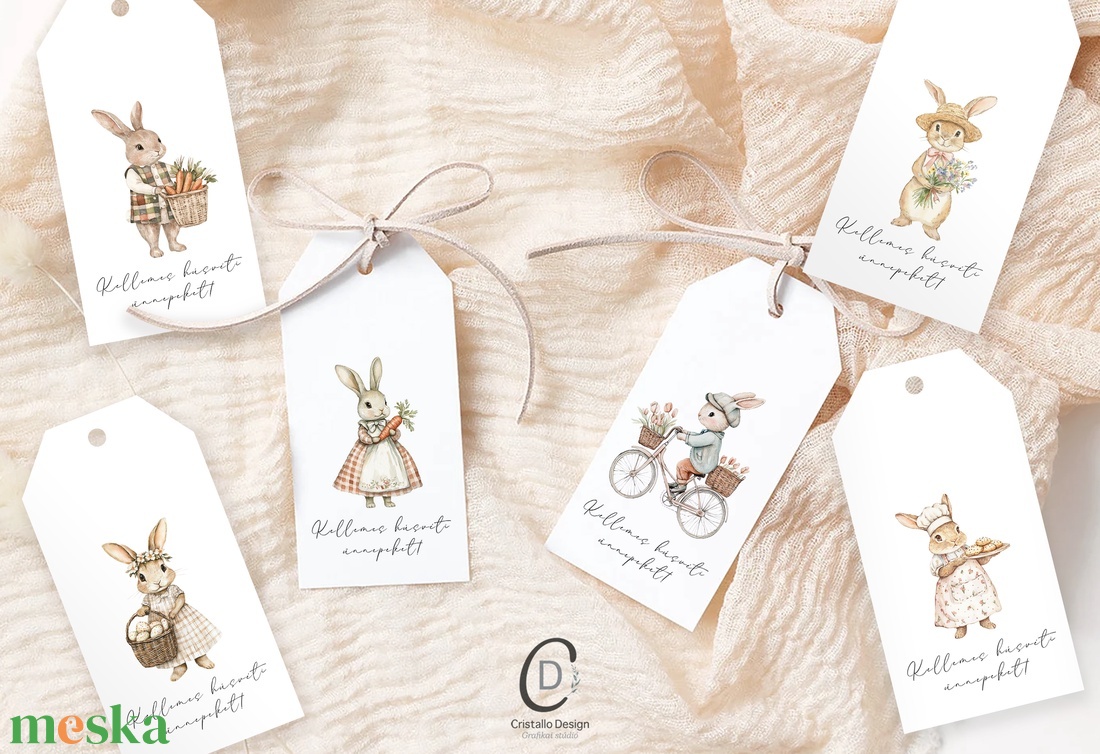 Húsvéti ajándékkísérő, nyuszis ajándékátadó címke szett 6 db - otthon & életmód - papír, írószer - ajándékozás kellékei - ajándékkísérő - Meska.hu