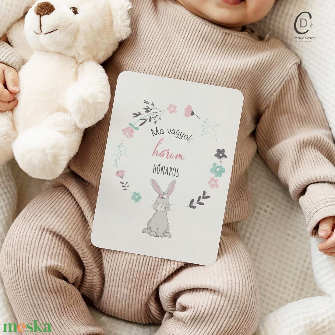 Nyuszis emlékörző mérföldkő kártyacsomag, baba box (18 db) - baba - mama - babafotózás - baba mérföldkő kártyák - Meska.hu