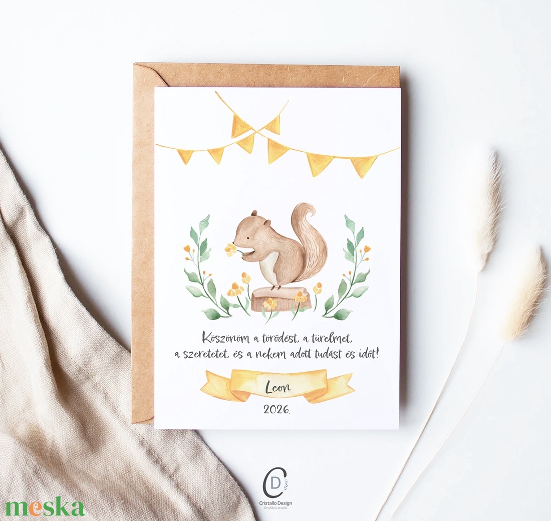 Erdei állatos köszönőajándék óvó néniknek, ballagásra búcsúajándék, ajándékkísérő - otthon & életmód - papír, írószer - ajándékozás kellékei - képeslap, üdvözlőlap - Meska.hu