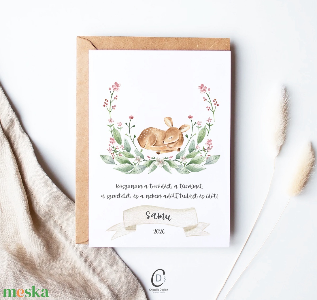 Köszönőajándék óvó néniknek, ballagásra búcsúajándék, őzikés ajándékkísérő - otthon & életmód - papír, írószer - ajándékozás kellékei - képeslap, üdvözlőlap - Meska.hu