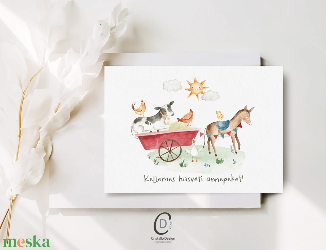 Húsvéti képeslap, traktoros üdvözlőlap, farmos ajándékkísérő - ünnepi díszek, dekorációk - húsvéti díszek és dekorációk - húsvéti képeslapok - Meska.hu