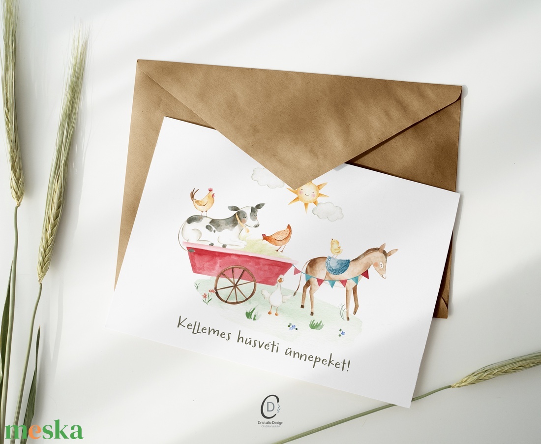 Húsvéti képeslap, traktoros üdvözlőlap, farmos ajándékkísérő - ünnepi díszek, dekorációk - húsvéti díszek és dekorációk - húsvéti képeslapok - Meska.hu
