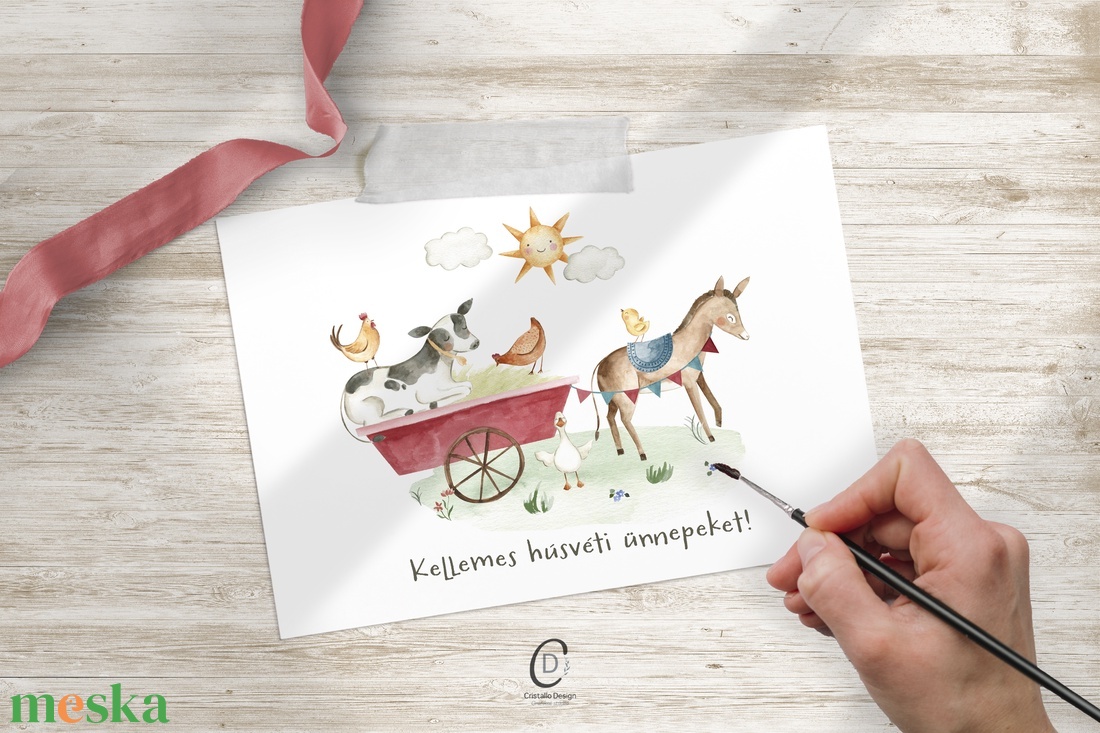 Húsvéti képeslap, traktoros üdvözlőlap, farmos ajándékkísérő - ünnepi díszek, dekorációk - húsvéti díszek és dekorációk - húsvéti képeslapok - Meska.hu