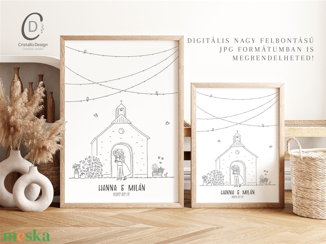 Esküvői ujjlenyomat vendégkönyv, templomos poszter, lampionos vászonkép - esküvő - emlék & ajándék - vendégkönyv - Meska.hu
