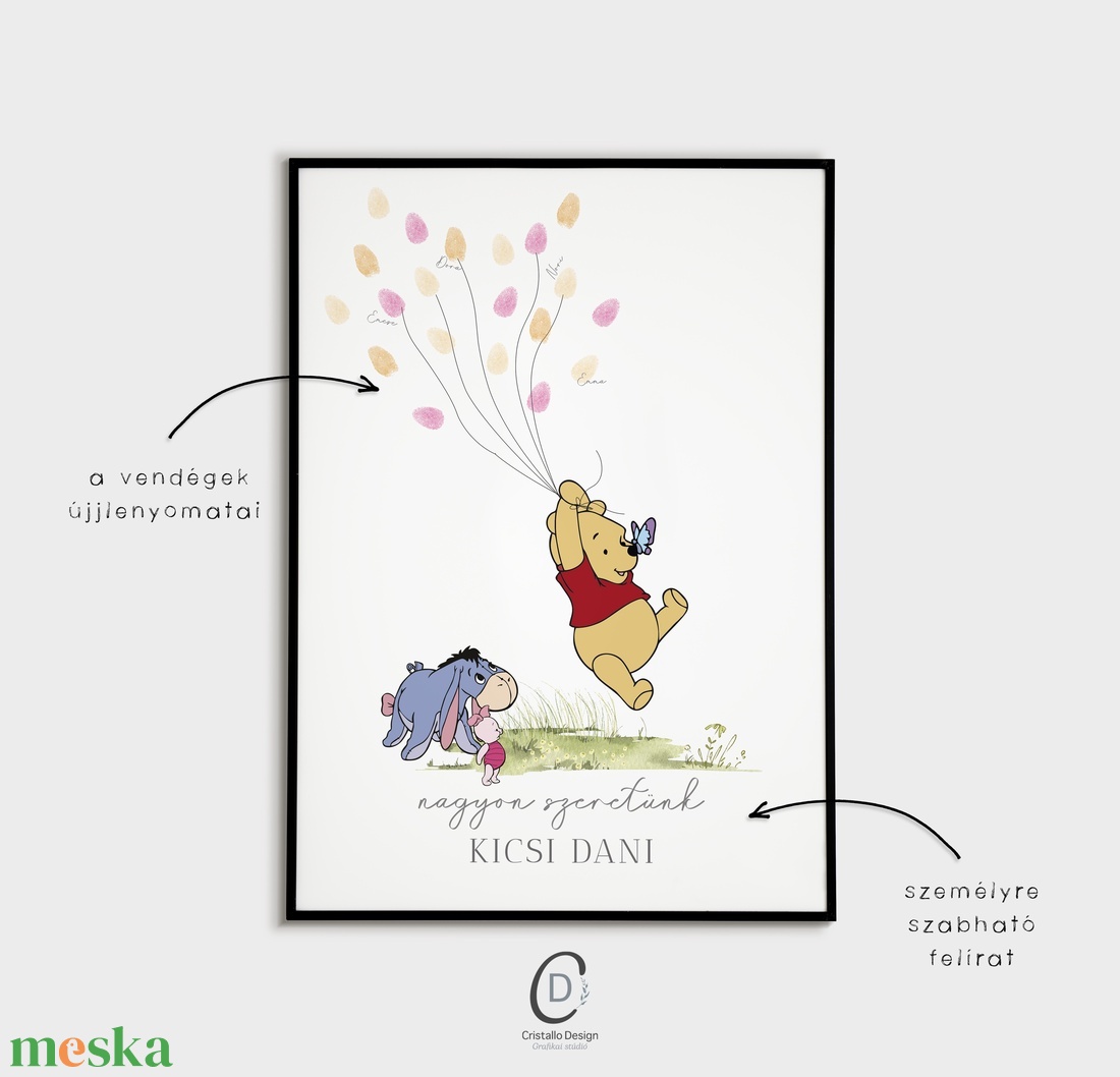 Babaváró buli ujjlenyomat vendégkönyv, Mici mackó poszter, tábla, vászonkép - baba - mama - babaszoba dekoráció - babaposzter - Meska.hu