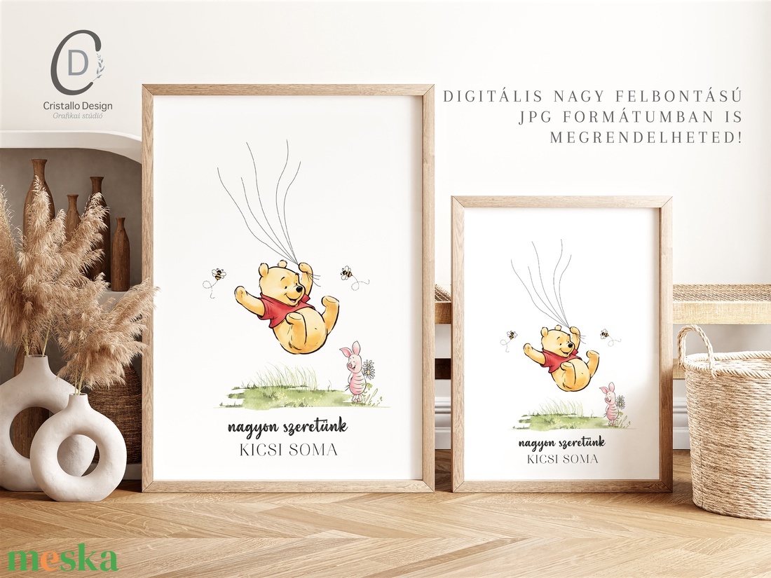 Babaváró buli ujjlenyomat vendégkönyv, Micimackó poszter, tábla, vászonkép - baba - mama - babaszoba dekoráció - babaposzter - Meska.hu