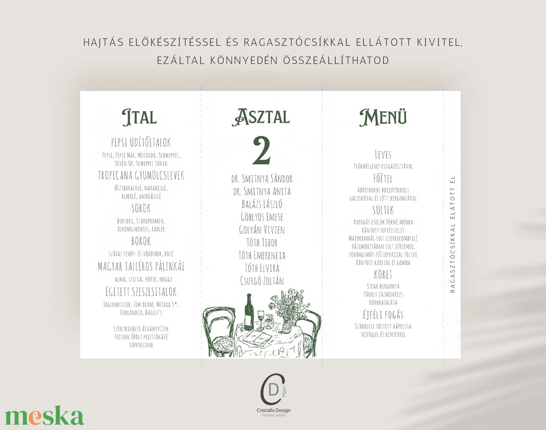 Vineyard esküvői asztalszám menü- és itallap, háromszög asztali display - esküvő - dekoráció - menü - Meska.hu
