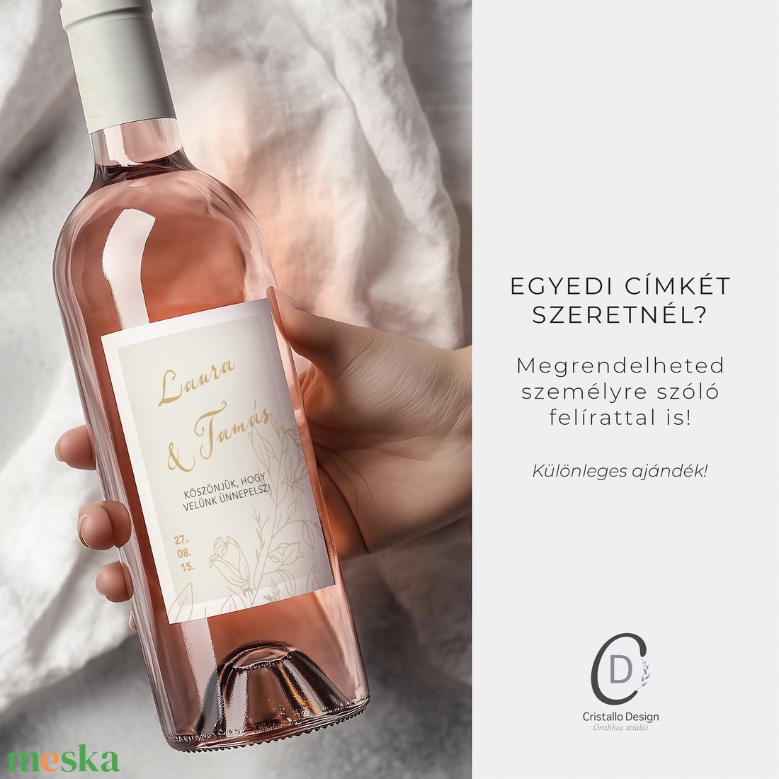 Rose boros, pálinkás palack címke, esküvői köszönő ajándék matrica, szülőköszöntő - esküvő - emlék & ajándék - köszönőajándék - Meska.hu