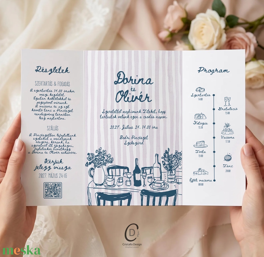Romantic esküvői meghívó, kinyitható idővonalas esküvői lap - esküvő - meghívó & kártya - meghívó - Meska.hu