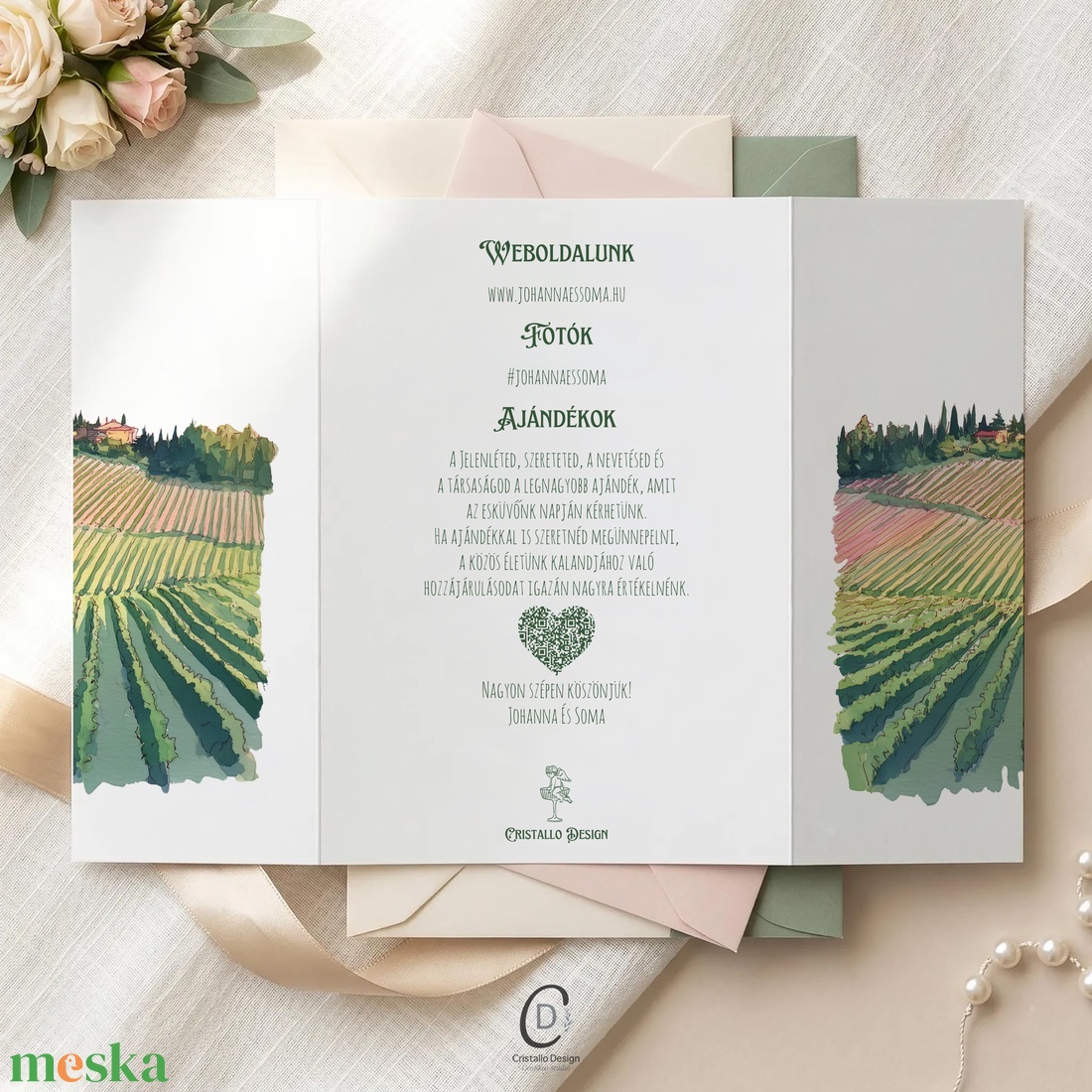 Vineyard esküvői meghívó, kinyitható idővonalas esküvői lap - esküvő - meghívó & kártya - meghívó - Meska.hu