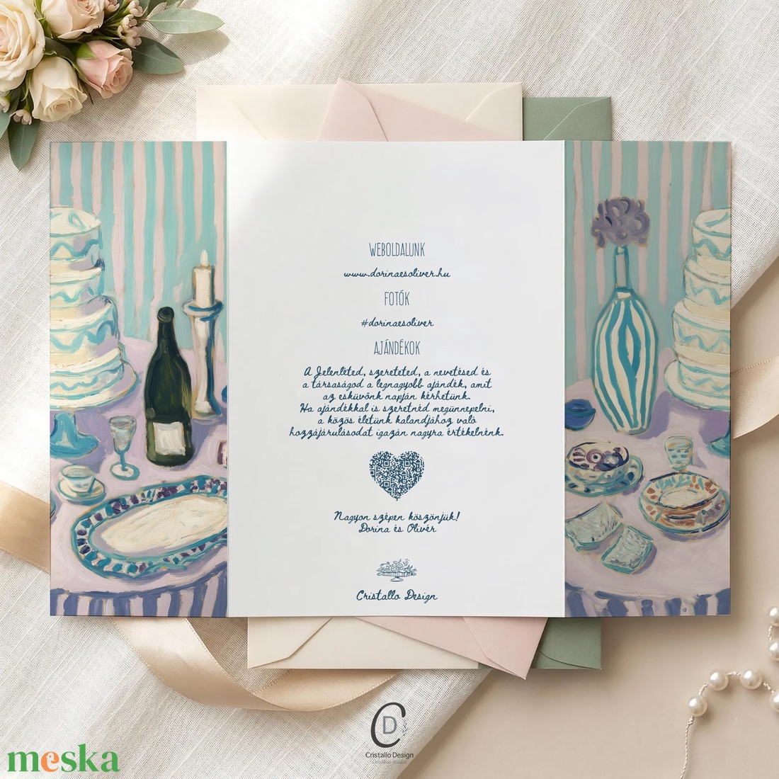 Romantic esküvői meghívó, kinyitható idővonalas esküvői lap - esküvő - meghívó & kártya - meghívó - Meska.hu