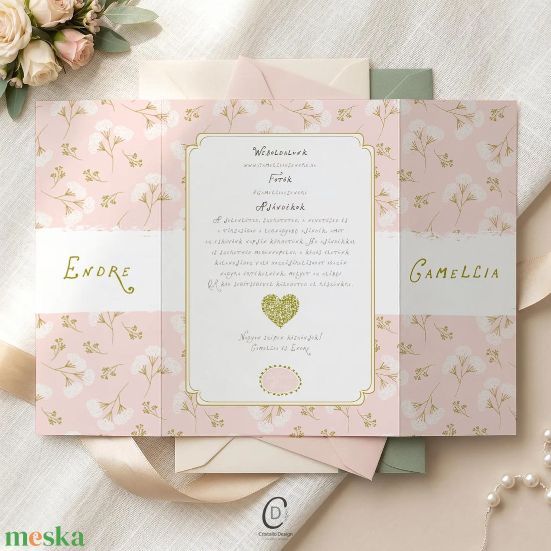 Camellia esküvői meghívó, kinyitható idővonalas esküvői lap - esküvő - meghívó & kártya - meghívó - Meska.hu