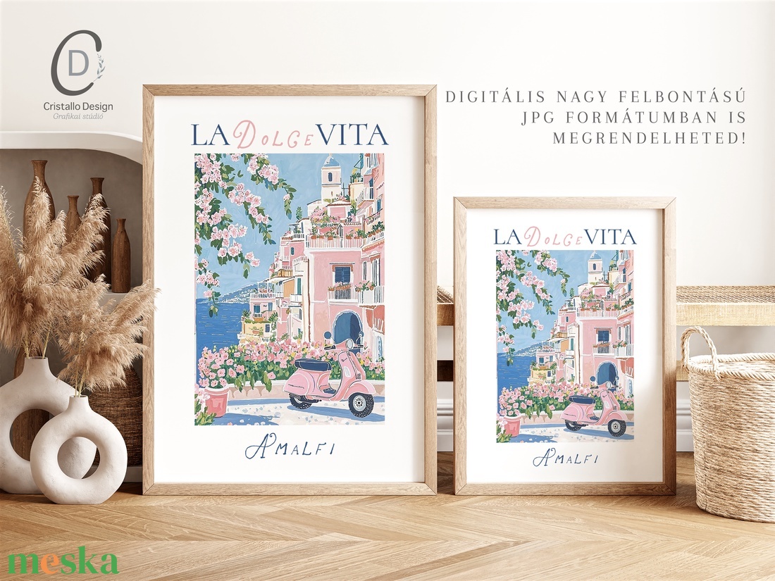 Mediterrán poszter, Amalfi fali dekoráció, Riviéra, Vespa kép - otthon & életmód - dekoráció - kép & falikép - poszter - Meska.hu
