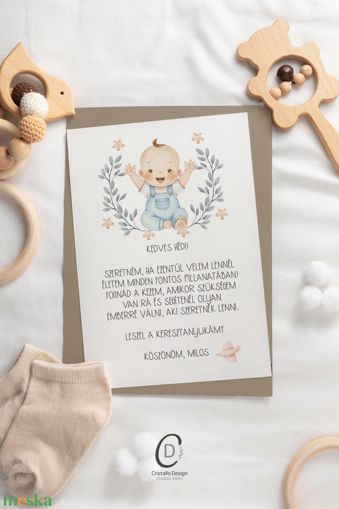 Keresztszülő felkérő kártya, személyre szabott ajándékkísérő - baba - mama - keresztelő kellékek - keresztszülő felkérő - Meska.hu