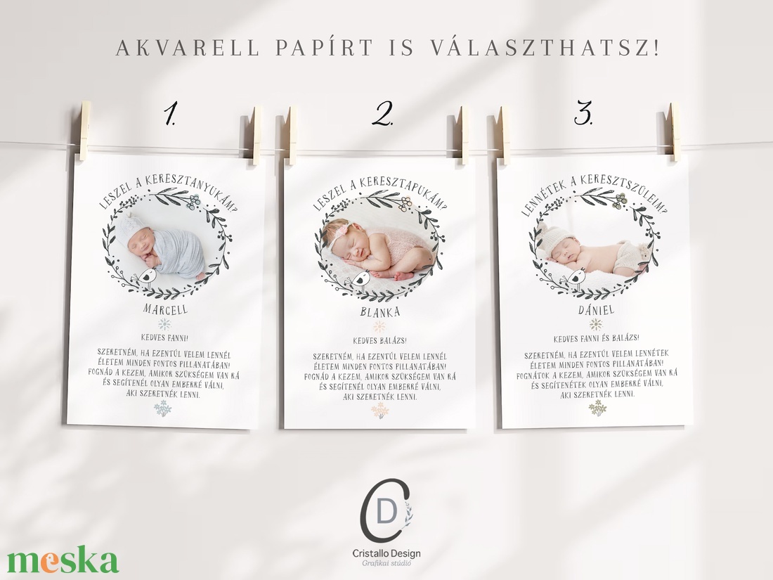 Fényképes keresztszülő felkérő kártya, virágos ajándékkísérő, képeslap - baba - mama - keresztelő kellékek - keresztszülő felkérő - Meska.hu