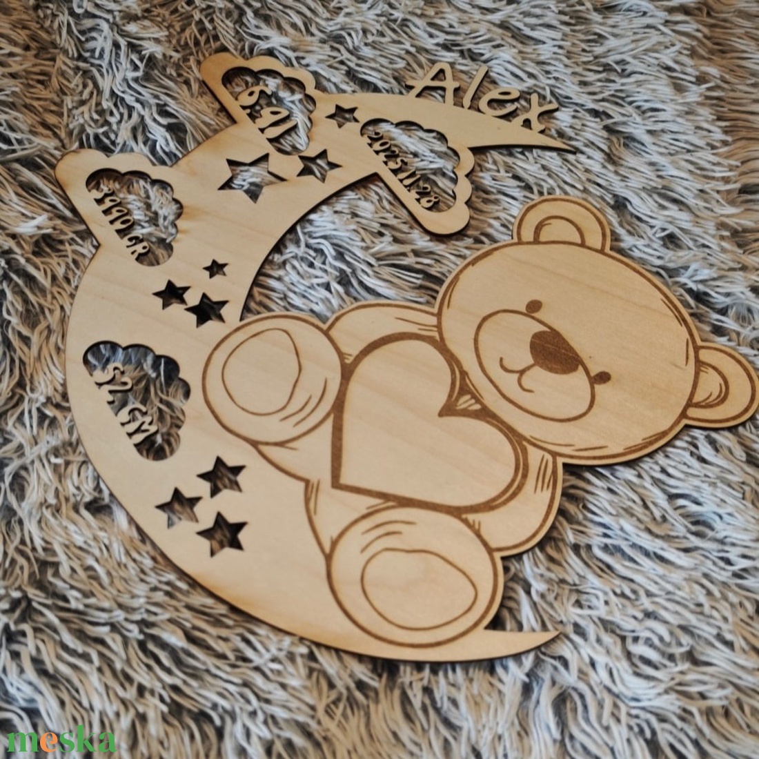 Baba születési fatábla, változtatható mintával, USB-s LED fénnyel - baba - mama - babalátogató ajándékcsomag - Meska.hu