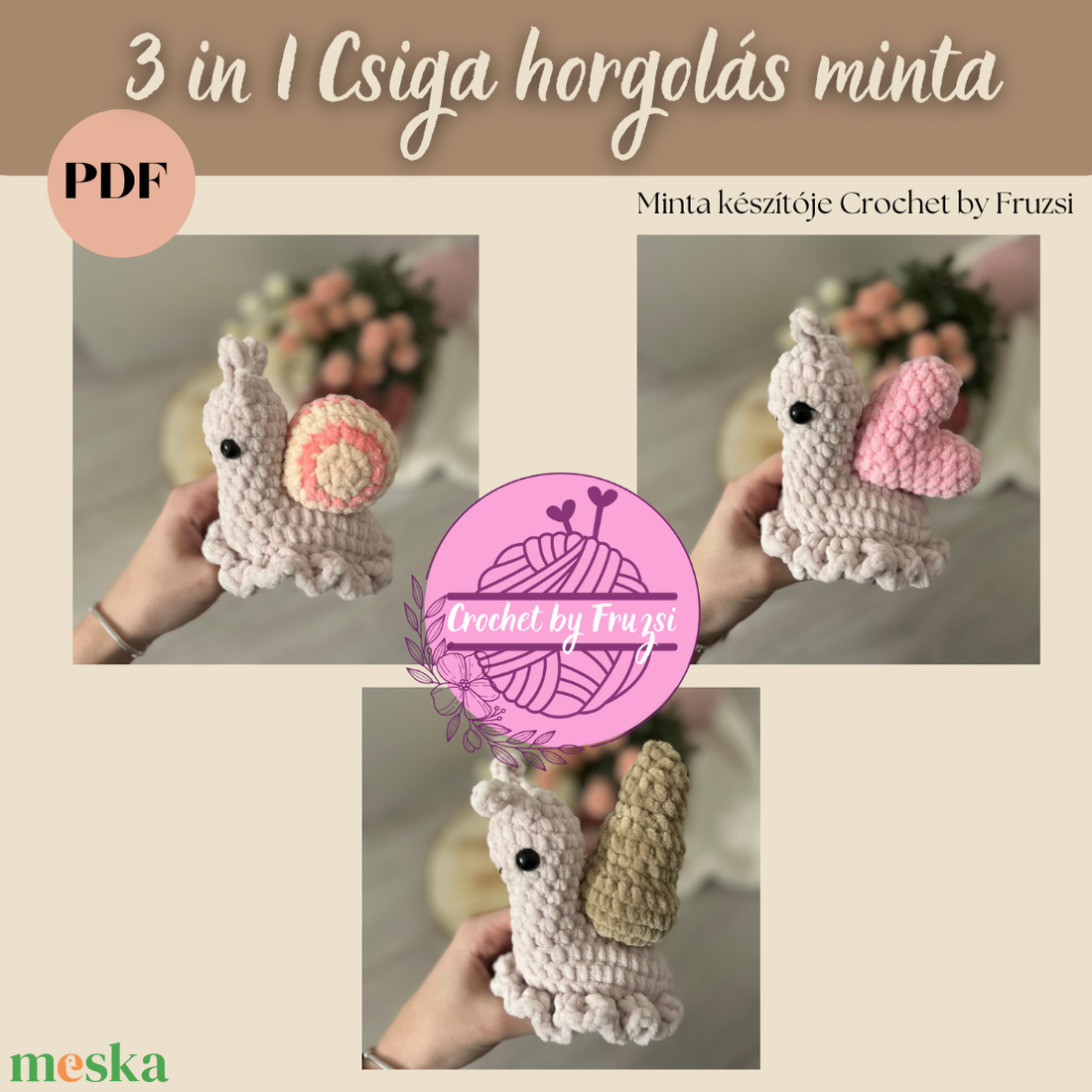 3in1 Csiga Horgolási minta (PDF) - diy (csináld magad) - szabásminta, útmutató - horgolási minta - Meska.hu