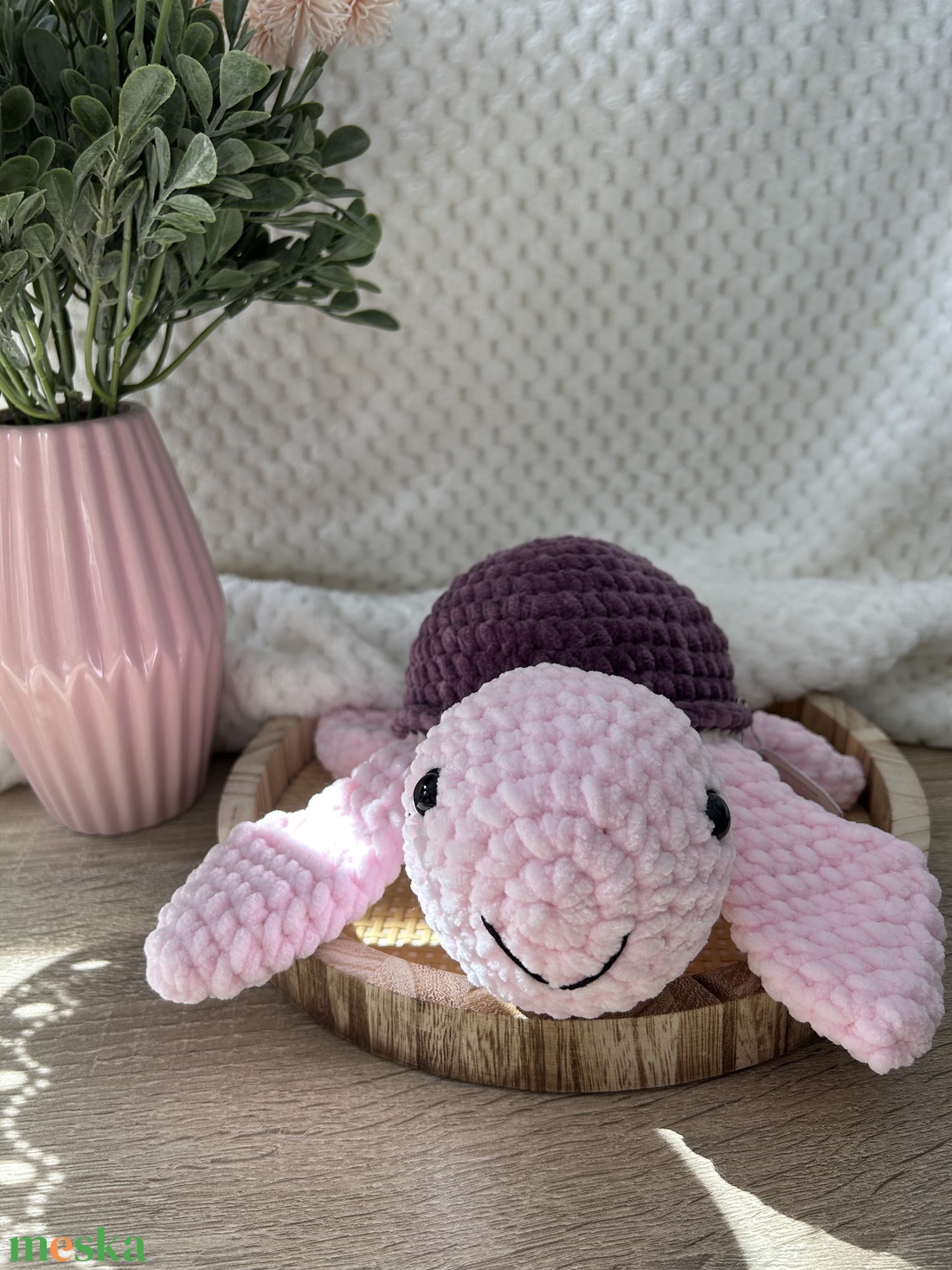Nagy horgolt teknős (sötétlila-világosrózsaszín-fehér) - játék & sport - plüssállat & játékfigura - más figura - Meska.hu