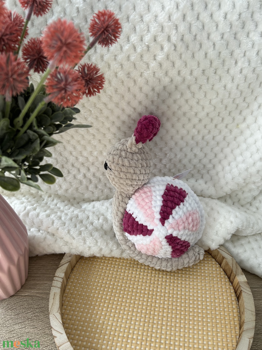 Horgolt csiga (rózsaszín) - játék & sport - plüssállat & játékfigura - csiga - Meska.hu