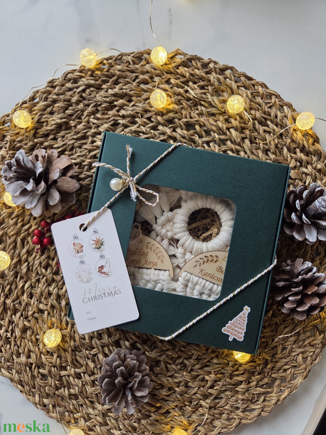 Karácsonyi makramé díszcsomag  - karácsony - karácsonyi lakásdekoráció - karácsonyfadíszek - Meska.hu