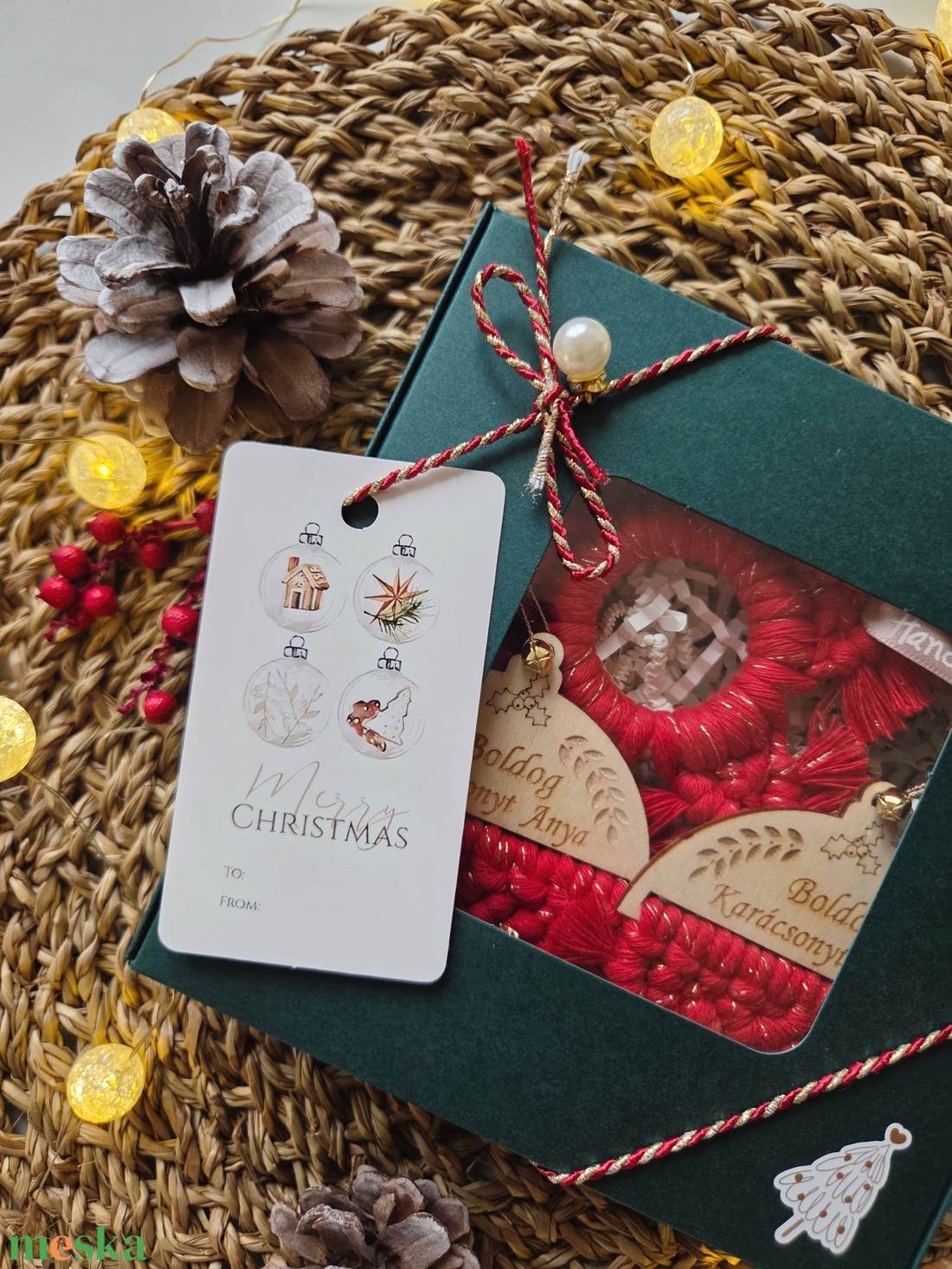 Karácsonyi makramé díszcsomag  - karácsony - karácsonyi lakásdekoráció - karácsonyfadíszek - Meska.hu