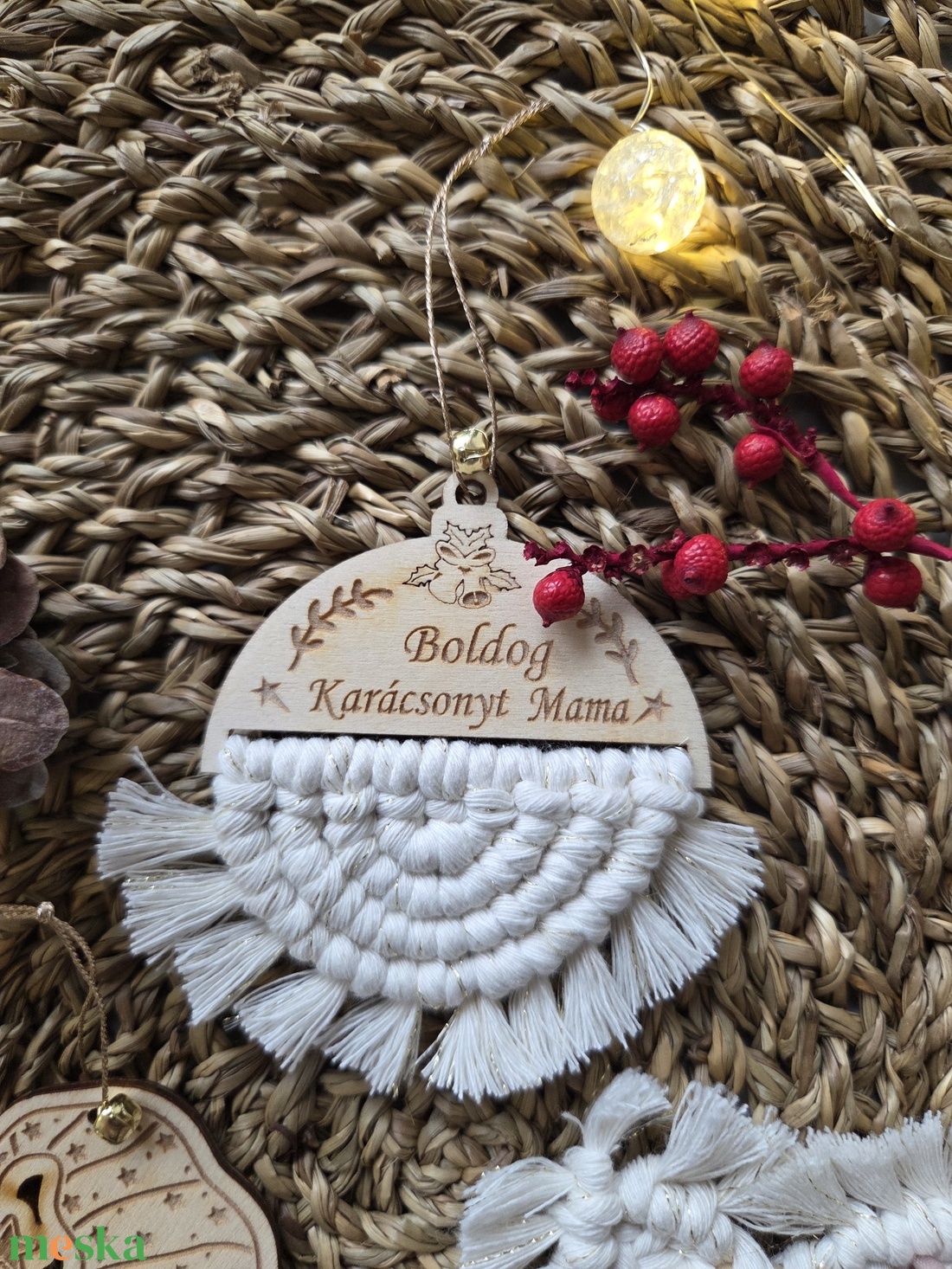 Karácsonyi makramé díszcsomag  - karácsony - karácsonyi lakásdekoráció - karácsonyfadíszek - Meska.hu