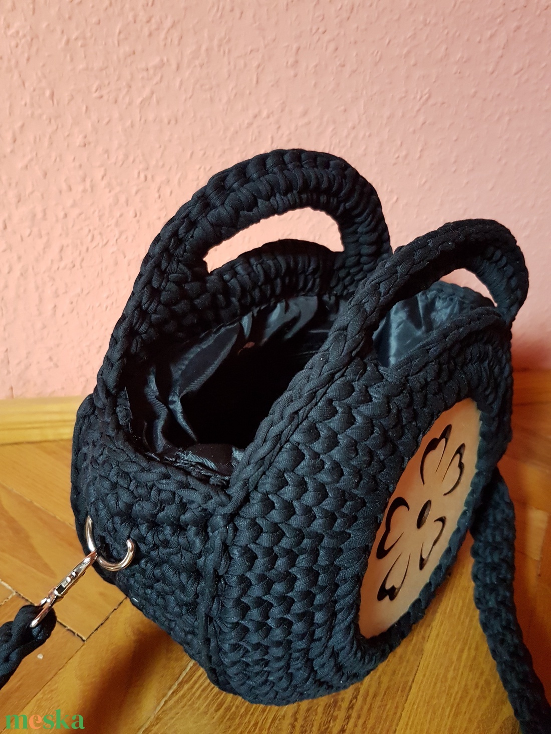 Horgolt táska fabetéttel - táska & tok - kézitáska & válltáska - kézitáska - Meska.hu