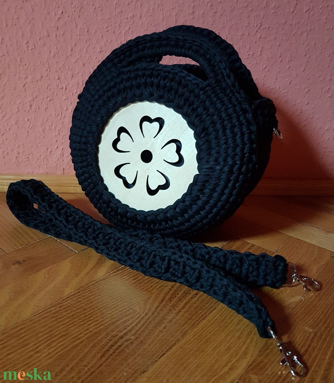 Horgolt táska fabetéttel - táska & tok - kézitáska & válltáska - kézitáska - Meska.hu