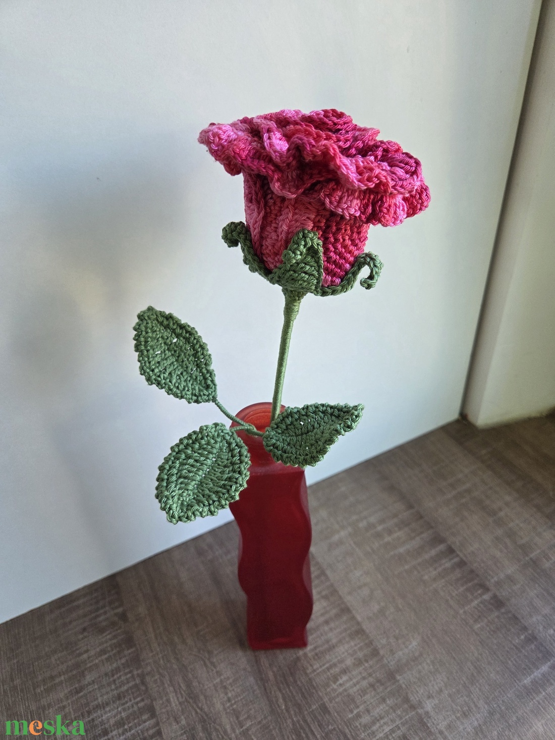 Rózsaszín örök horgolt rózsa - otthon & életmód - virágdekoráció - virágdíszek - asztali virágdísz - Meska.hu