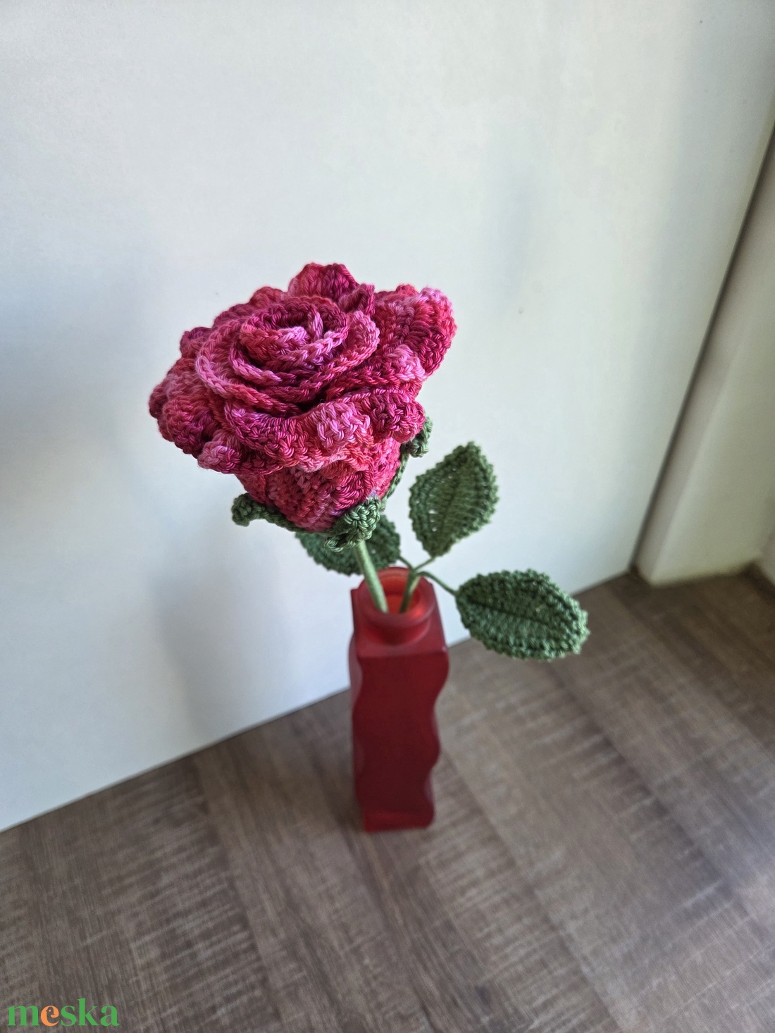Rózsaszín örök horgolt rózsa - otthon & életmód - virágdekoráció - virágdíszek - asztali virágdísz - Meska.hu