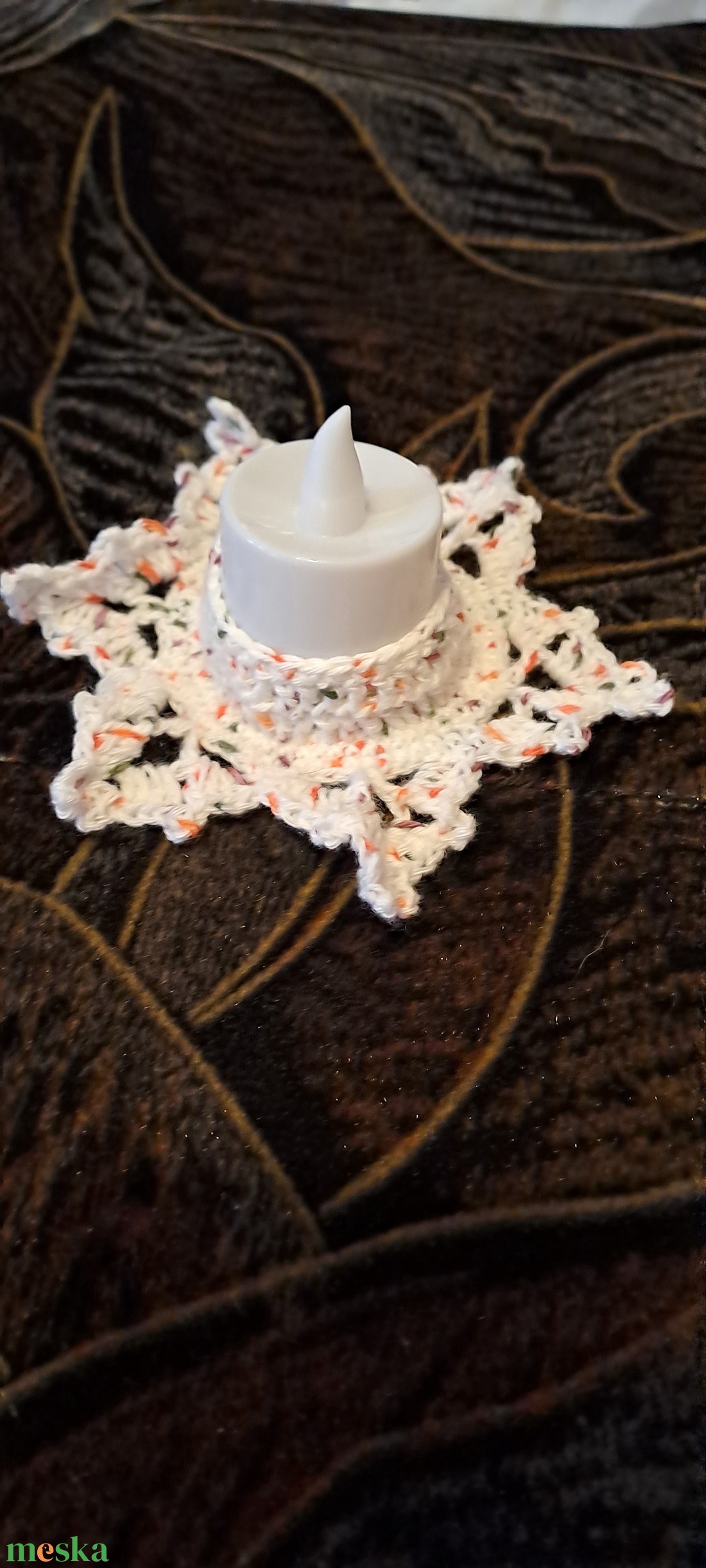 Horgolt mécsestartó - karácsony - adventi díszek - adventi asztaldísz - Meska.hu