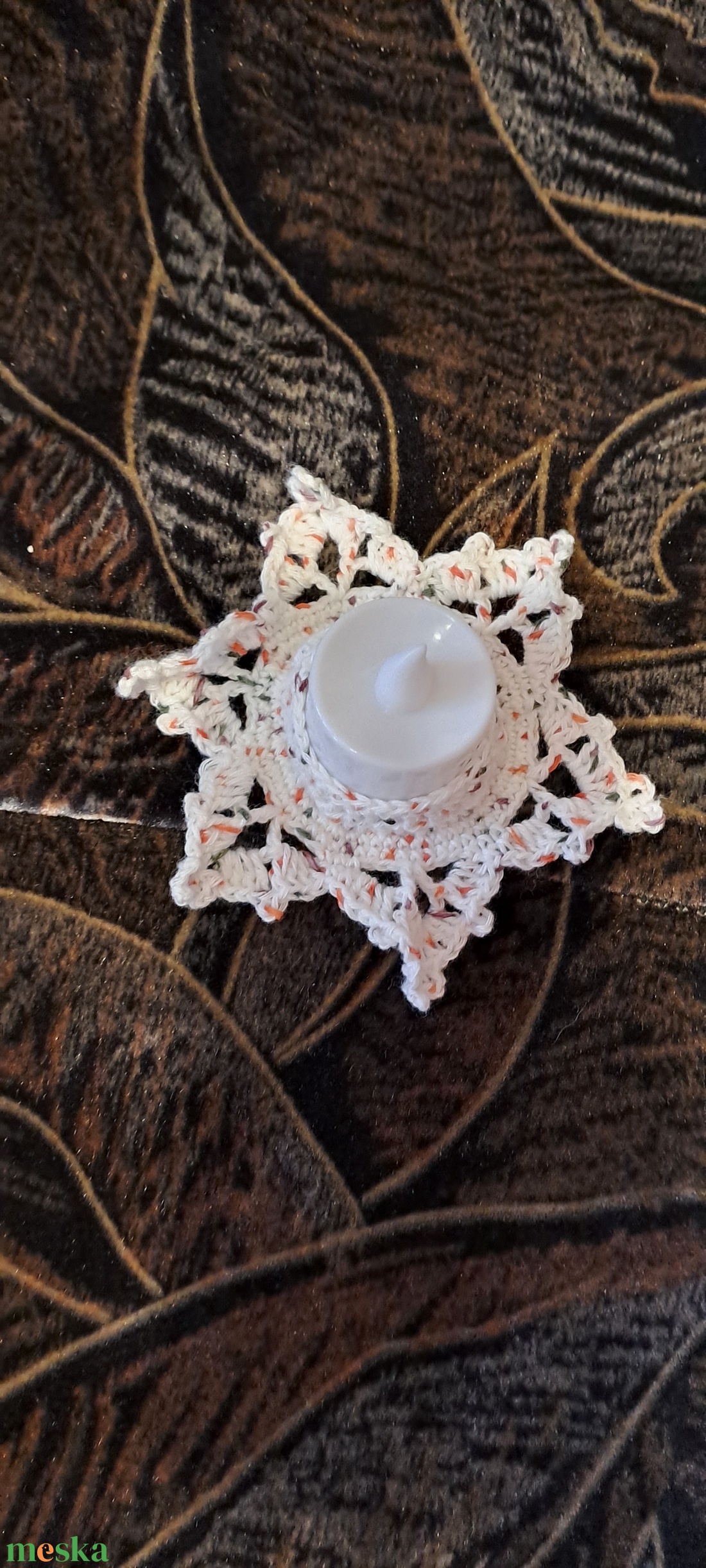 Horgolt mécsestartó - karácsony - adventi díszek - adventi asztaldísz - Meska.hu