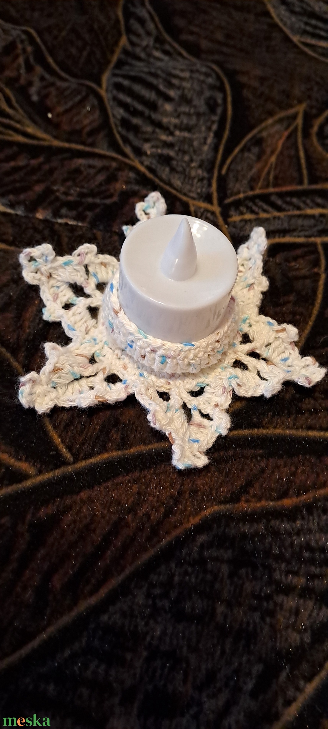 Horgolt mécsestartó  - karácsony - adventi díszek - adventi asztaldísz - Meska.hu