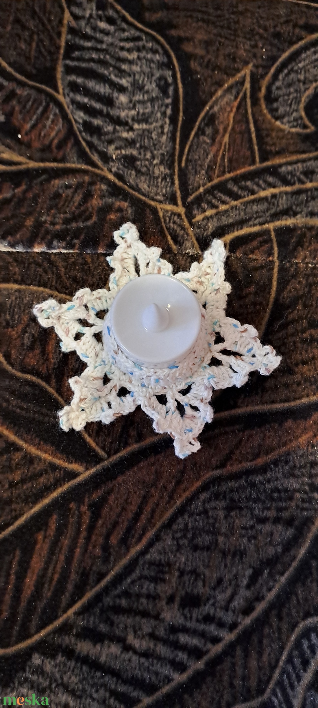 Horgolt mécsestartó  - karácsony - adventi díszek - adventi asztaldísz - Meska.hu