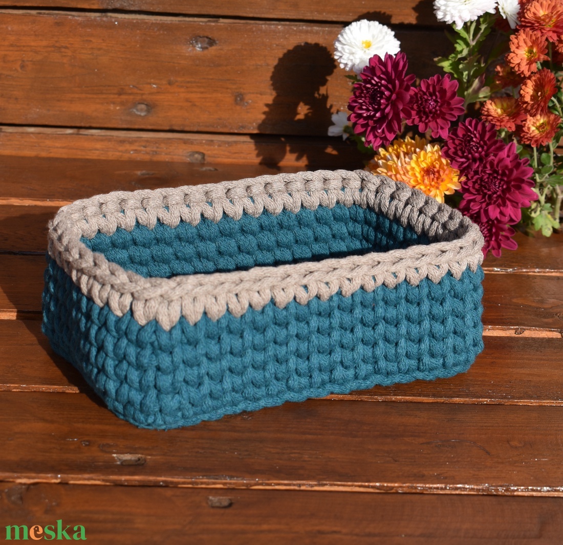 Horgolt mini kosár - tengerkék - táska & tok - kosár - Meska.hu