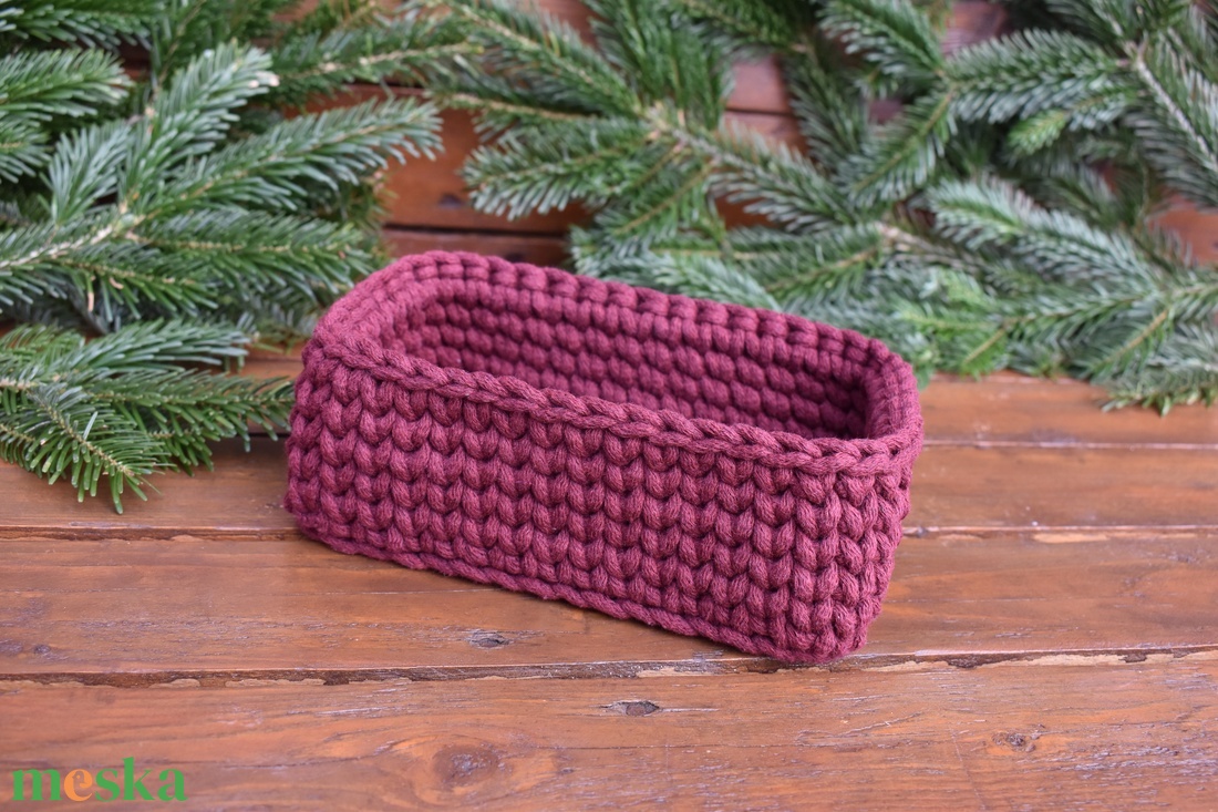 Horgolt mini kosár - bordó - otthon & életmód - tárolás & rendszerezés - tárolókosár - Meska.hu