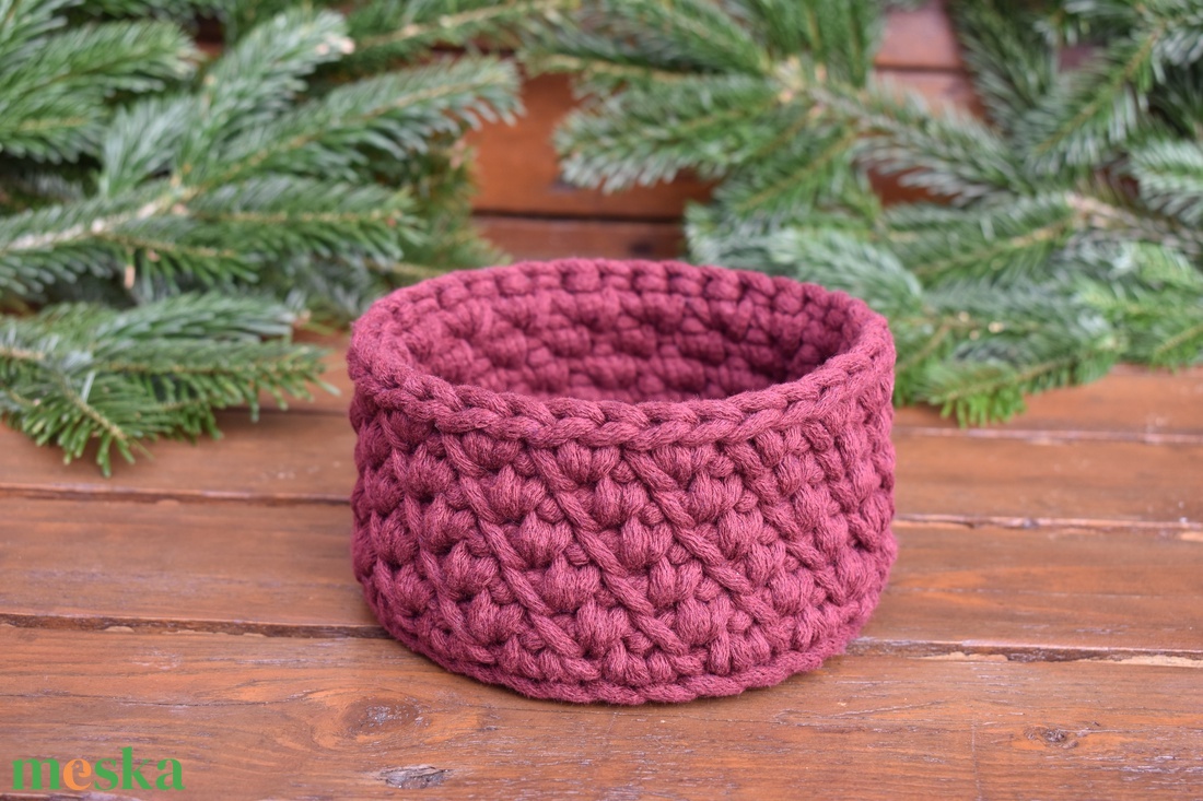 Horgolt mini kosár - kerek - bordó - otthon & életmód - tárolás & rendszerezés - tárolókosár - Meska.hu