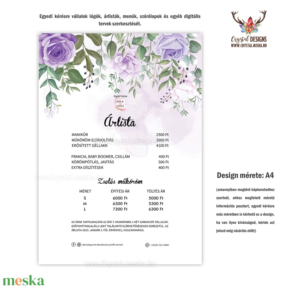 Digitális árlista PDF, JPEG, A4 design szerkesztés, Manikűr Árlista, Műkörmös Árlista, Egyedi digitális tervezés - művészet - grafika & illusztráció - digitális - Meska.hu