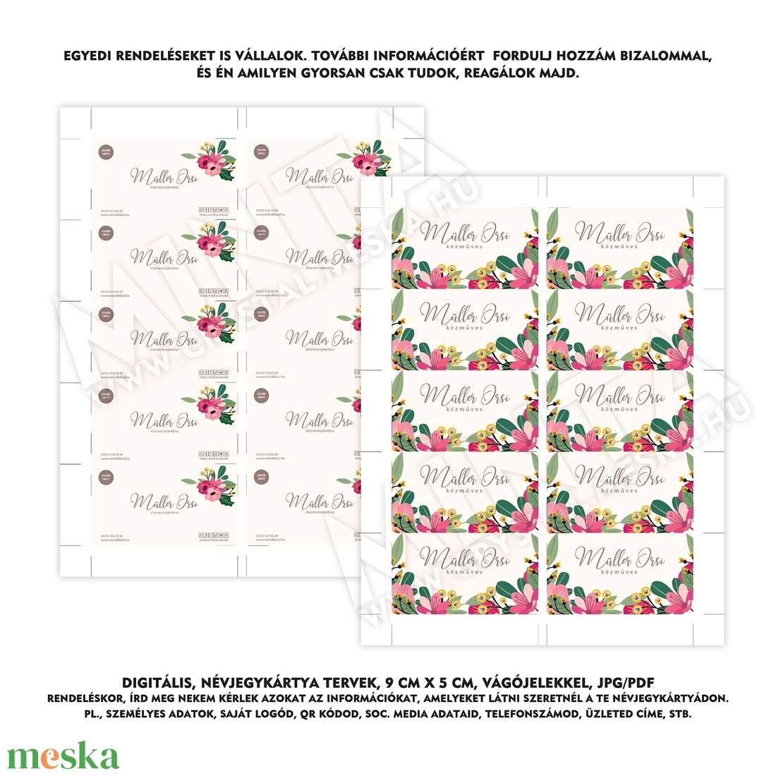 Virágos Névjegykártya terv, névjegykártya design, digitális névjegykártya design - művészet - grafika & illusztráció - digitális - Meska.hu